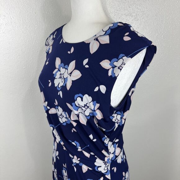 Eliza J Dress Women 10 Blue White Floral Allover Print Cap Sleeve Sheath Stretc - Picture 10 of 14